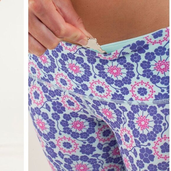 Lululemon Wunder Under Crop Size 4 Twiggy Printed Power Purple Aquamarine - Picture 3 of 10